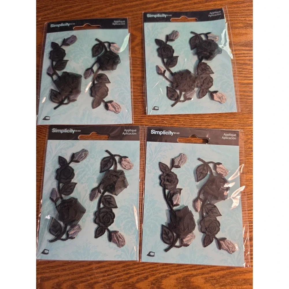 Simplicity Embroidered 3D Applique Black‎ Floral Lace Lot Of 4